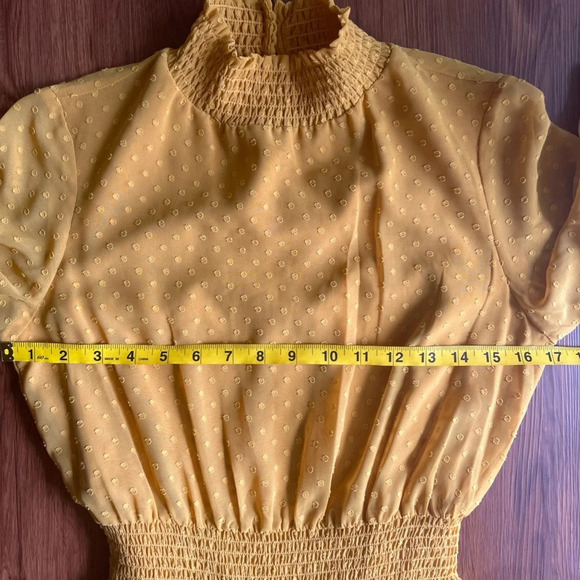 Nanette Lepore NWT Gold Ray Smocked Ruffle Long Sleeve Dress - Size 2 - Picture 6 of 8